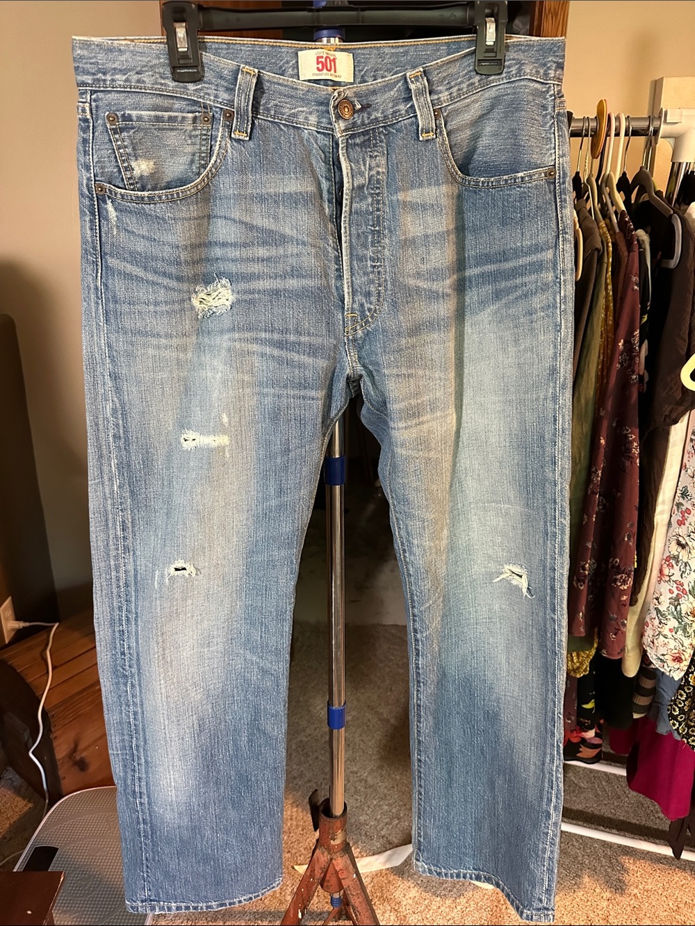 Levi's  vintage  501  Straight Fit Jeans with Distressed Details  button fly